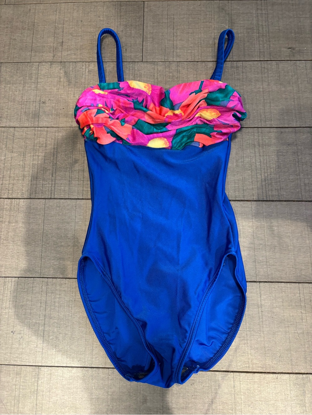 4 for $30- Vintage Women's Royal Blue One Piece Swimsuit Vibrant Floral Top